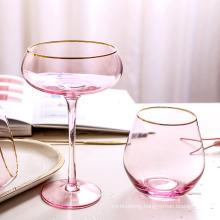 Nordic Creative Colored Goblet Short Gold Rim Pink Grey Wine Glass Goblet